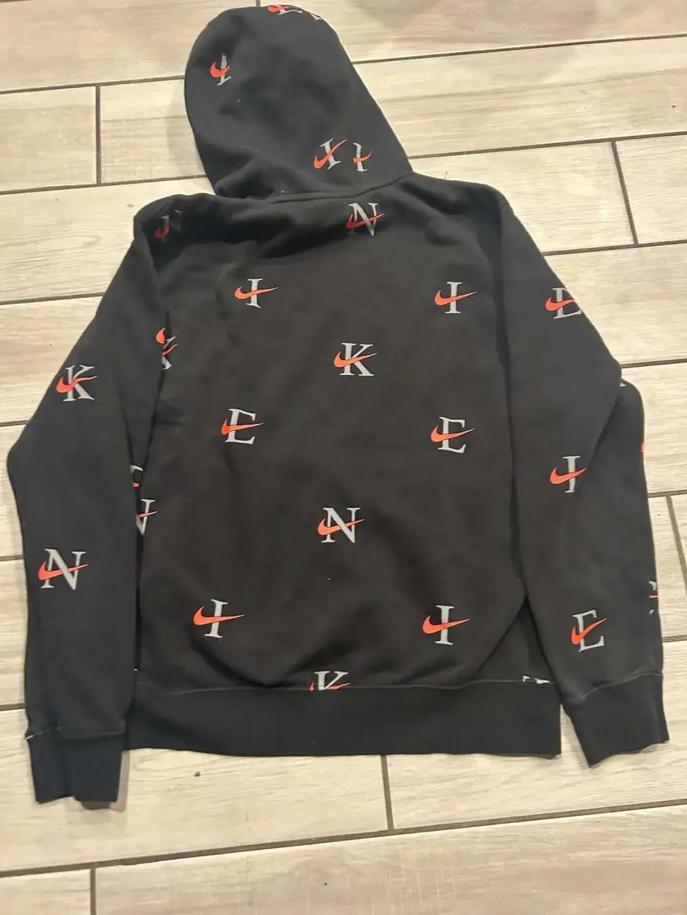 Nike All Over Print Club Fleece Hoodie Mens large Black Pullover